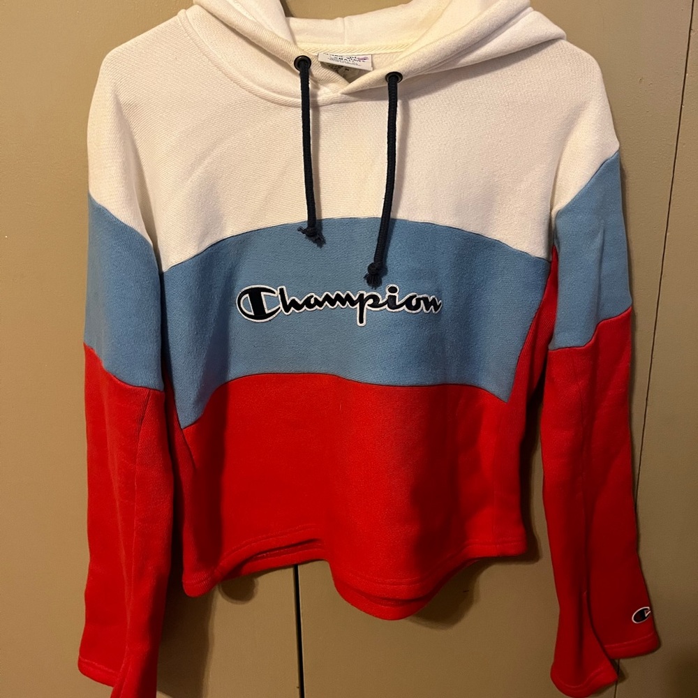 Champion Reverse Weave Cropped Colorblock Hoodie/Sweatshirt